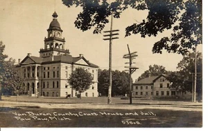 Antiguo RPPC Van Buren Palacio de Justicia Cárcel PAW PAW Michigan PC Poste de Energía Inclinado - Imagen 1 de 2