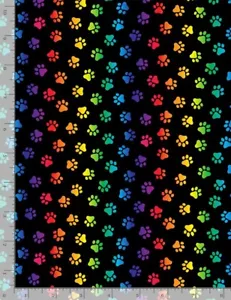 Day of Dead Pets Fabric - Rainbow Cat Paw Print Black - Timeless Treasures YARD - Picture 1 of 1