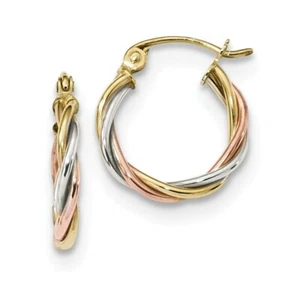 10k 10kt Tri Color Gold Polished 2.5mm Twisted Hoop Earrings 16.28mm X 14.7mm - Picture 1 of 2