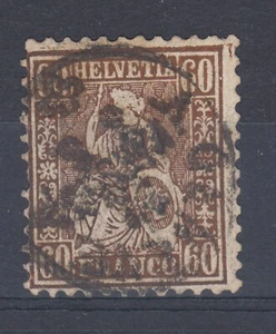 Switzerland Sc 48 used. 1862 60c bronze Seated Helvetia, heavy cancel, sound - Picture 1 of 2