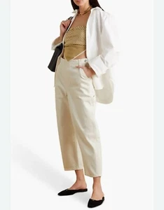 NWT FRAME Button Detail Crop Trousers Twill Pants Wide Leg 100% Cotton Size 24 - Picture 1 of 14