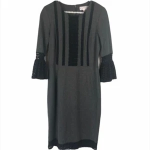 Nanette Lepore Dress Medium 8 Eastern Opulence Gray Black Lace Shift - Picture 1 of 5