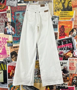 Vintage 70s Pentimento White Wide Leg Bell Bottom Denim Jeans 24x35 Groovy Retro - Picture 1 of 15