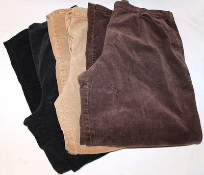 3 VTG LL Bean Pants Women's 20 M Tall Retro Brown Black Corduroy Pleated Stretch - Image 1 of 4