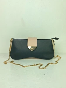 Dune London Black Nude Pink Leather Gold Chain Strap Shoulder Crossbody Bag - Picture 1 of 19