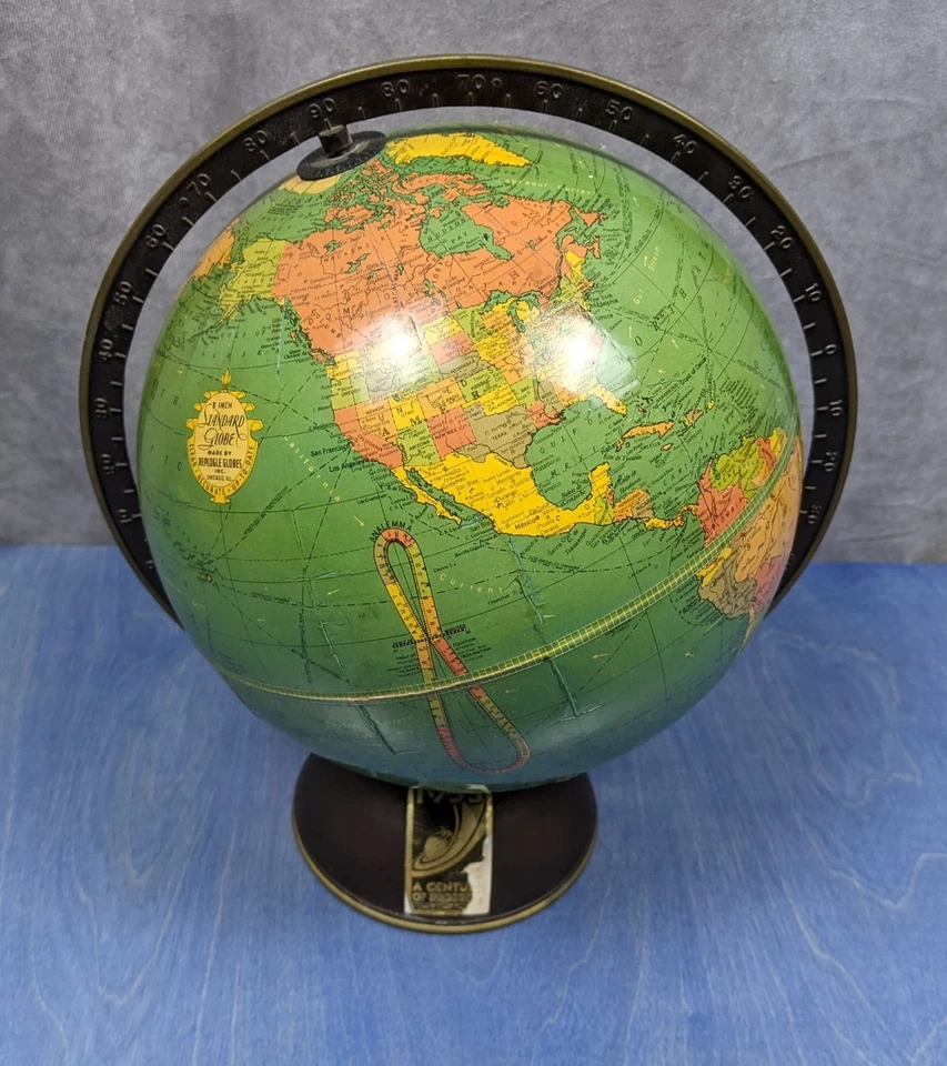 Antiguo globo terráqueo de escritorio Replogle 1933 8" Feria Mundial de Chicago Siglo de progreso RARO Foto 1 de 4