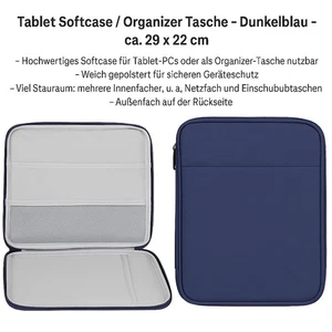 Tablet Softcase / Organizer Tasche – Dunkelblau – ca. 29 x 22 cm - Afbeelding 1 van 2