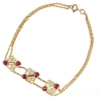 Vintage Mauboussin Ruby Diamond 18k Yellow Gold Square Bracelet Bangle with Box - Image 1 of 4