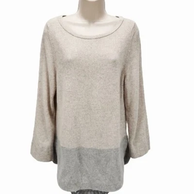 Suéter Pullover Para Mujer Blanco + Warren Beige/Gris Dos Tonos Cachemira L Foto 1 de 4