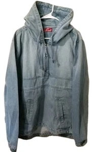 Patriate Denim Anorak Hoodie Jeanspullover Half Zip Taschen Light Wash XL Y2K - Bild 1 von 14