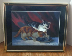 Vintage  Foil Art 1988 Framed Cats/Kittens Picture Wall Hanging  8” X 10” Lily - Picture 1 of 4