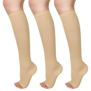 3 Pairs Open Toe Compression Socks Women Knee High Toeless 15-25 mmHg - Picture 1 of 5