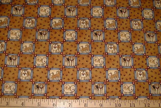 DEBBIE MUMM Fabric - Small Dog Squares - Dark Tan 15"  REMNANT - Image 1 of 1