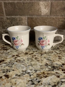 Vintage ~ Perugino Stone Ware Porzellan ~ 2er Set Kaffeetassen ~ Blumenmuster - Bild 1 von 7