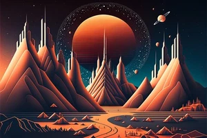 Canvas Art Orange Fantasy World Space Wall Picture Poster Print - Picture 1 of 22