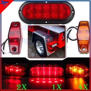 1x 6'' Red Tail Side Marker Light+6x Side Clearance Marker Light For Truck Lorry - Picture 1 of 10