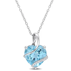 AMOUR 9 CT TGW Sky Blue Topaz and Diamond Accent Heart Wrapped Pendant with - Picture 1 of 5