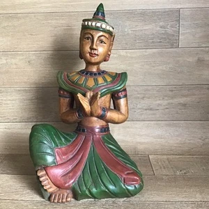 VINTAGE HANDGESCHNITZTE MEDITIERENDE BUDDHA-STATUE AUS HOLZ SKULPTUR FIGUR HOLZ 39 CM - Bild 1 von 24