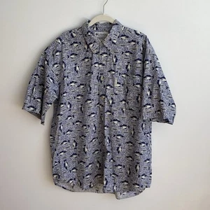 Camicia Uomo Columbia Sportswear Stampa Pesce Tg M 100% Cotone Manica Corta Bottone - Foto 1 di 5