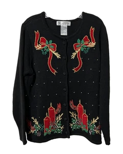 Vintage Studio Collection schwarze Strickjacke Weihnachtspullover Knopfleiste Damen Medium - Bild 1 von 3