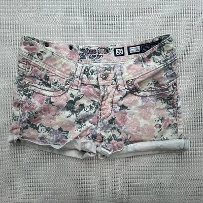 Pantalones Cortos de Jean Miss Me Cargo Floral Estampado Rosa Talla 26 Puños Ajustados Elastizados Foto 1 de 4