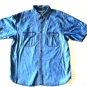FADED GLORY Vintage BLUE DENIM Button Down Kurzarm Hemd LARGE - Bild 1 von 5