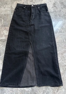 FRAME Inkwell Black Long Denim Skirt with front slit sz waist 26 - Imagen 1 de 7