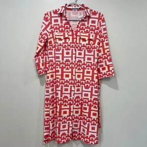 J Mclaughlin Womens Brynn Dress XS NWT $228 Brown Catalina Pink White Geo Block - Picture 1 of 7