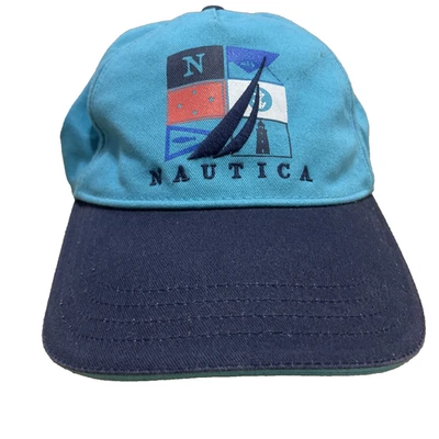 Gorra de béisbol azul verdoso con logotipo de Nautica OSZ ala gruesa gráfica gorra ajustable playa Foto 1 de 4