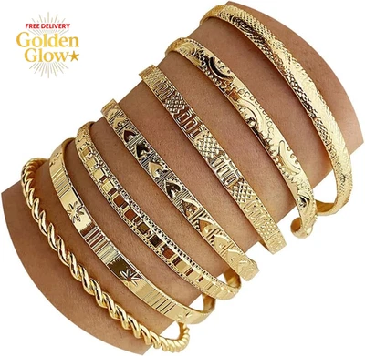 Pulseras brazalete de oro para mujer, brazalete apilable multicapa enchapado en oro de 14K Foto 1 de 4