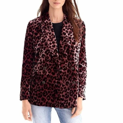 J. Chaqueta Blazer Crew Terciopelo Estampado Leopardo Doble Pecho Forrada Talla 14 Foto 1 de 4