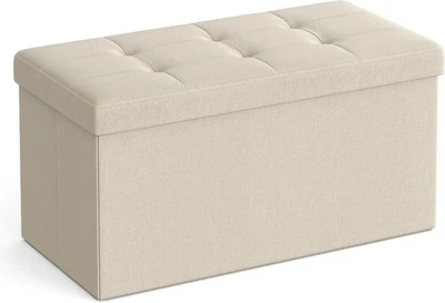 Camel Brown Folding Ottoman Bench 76cm Linen Storage Seat Footstool 89L Box - Image 1 of 4
