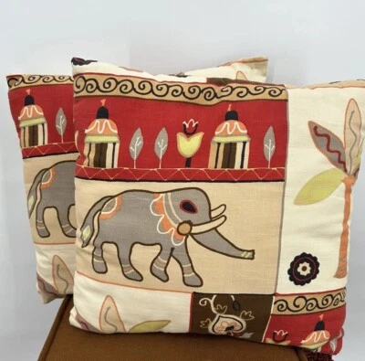 African Elephant Circus Theme Canvas 2 decorative pillows, 17” X 17” Square - Image 1 of 4