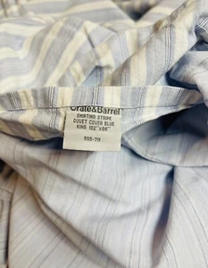 Crate & Barrel Shirting Stripe King Size Duvet Cover Cotton Blue Reversible - Picture 1 of 11