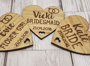 Personalised Wedding Party Hanger Tag, Wooden Heart Laser Engraved Coat Bride