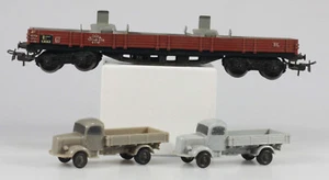 Märklin HO #4515  DB Low Side Gondola with 2 Mercedes LKW 3500 Vehicles, VG-EX - Picture 1 of 2