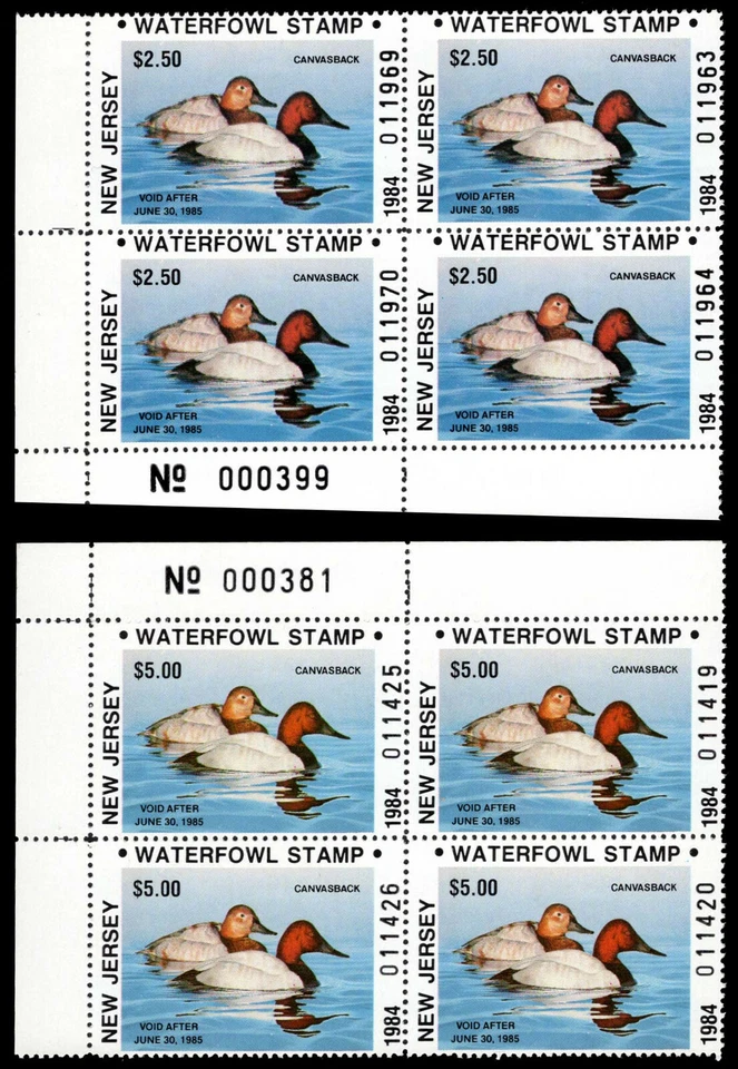 NJ1, 1A – 1984 New Jersey Res + Non-Res Plate Blocks of 4 - Image 1 of 2
