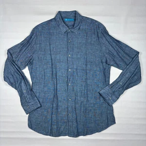 Tori Richard Hawaii Blue 100% Linen Long SLeeve Button Shirt Mens Large - Picture 1 of 8