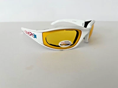 Gafas de sol acolchadas resistentes al viento lentes amarillas marco blanco protección UV400 Foto 1 de 4