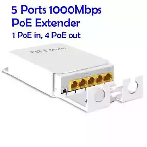 5 Ports Gigabit PoE Passthrough Switch Outdoor Ethernet Extender bis zu 100 m/330 Fuß - Bild 1 von 7
