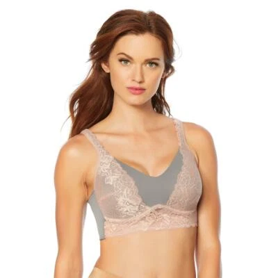 Rhonda Shear Molded Cup Lace Overlay Bra, Charcoal/Dusty Rose, S - Image 1 of 2