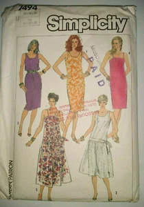 Simplicity 7494 Sewing Pattern Misses' Sleeveless Dresses Sz 16 18 20 VTG '86 UC - Picture 1 of 3