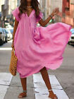 Summer Popular Large Size Multi-Color Cotton Linen Loose V-neck Women's Dress