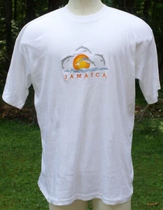 JAMAICA Dolphin Ocean Embroidered White T-Shirt Adult Sz. XXL Tourist Souvenir - Picture 1 of 7