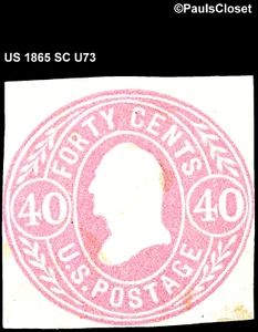 EE. UU. 1865 SC U73 WSAHINGTON 40¢ ROSA SOBRE PAPEL PULIDO MHR EN MUY BUEN ESTADO - Imagen 1 de 2