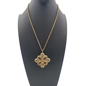 Vintage Sarah Coventry Starburst Pendant 1975 Large Green & Topaz Stones WO0557 - Picture 1 of 5