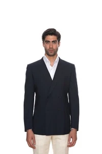$2480 D'AVENZA Blue Wool Jacket Double-Breasted Sewn in Italy 40 US / 50 EU Slim - Picture 1 of 7