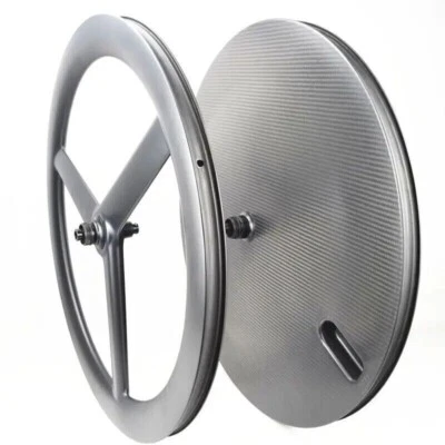 700c 3 Spoke Road Track Fixed Bicycle Wheelset Tubeless Carbon Disc Brake Wheels - Image 1 of 4