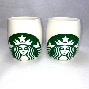 Starbucks White Mug Barrel Style Green Mermaid Logo 2010 Coffee Cup 14 oz - Pair - Picture 1 of 8
