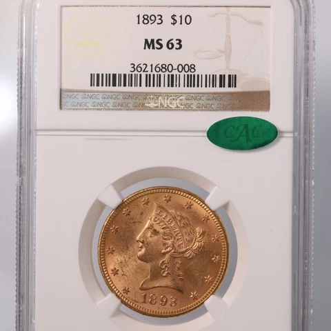 1893 Liberty $10 NGC CAC Certified MS63 Cover